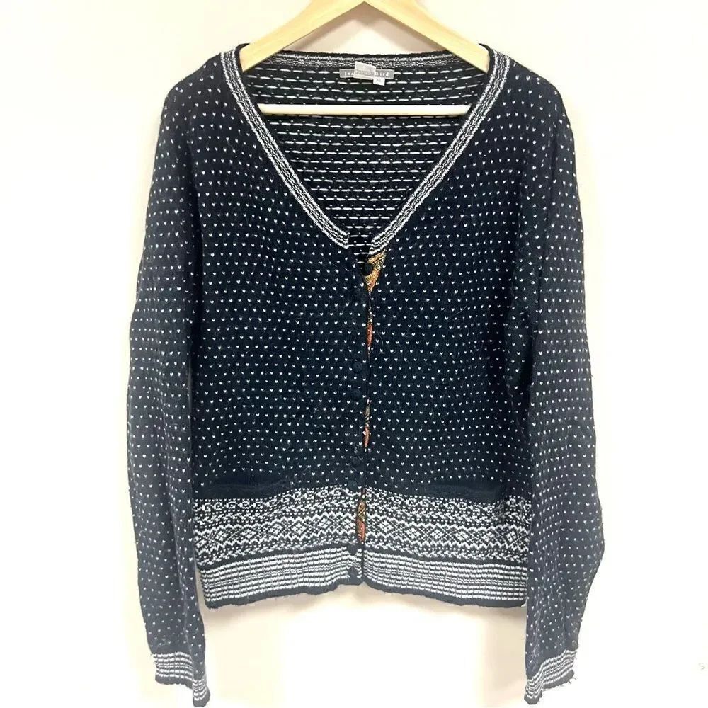 Isabella Bird cotton/wool blend fair isle cardigan Sz XL